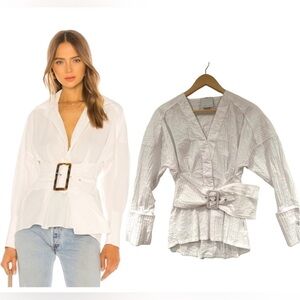 C/MEO COLLECTIVE Artwork Belted Button Down Shirt white